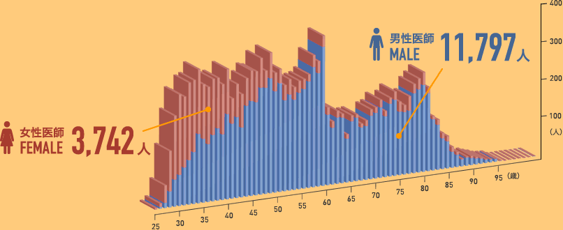 女性医師 3,742人 男性医師 11,797人